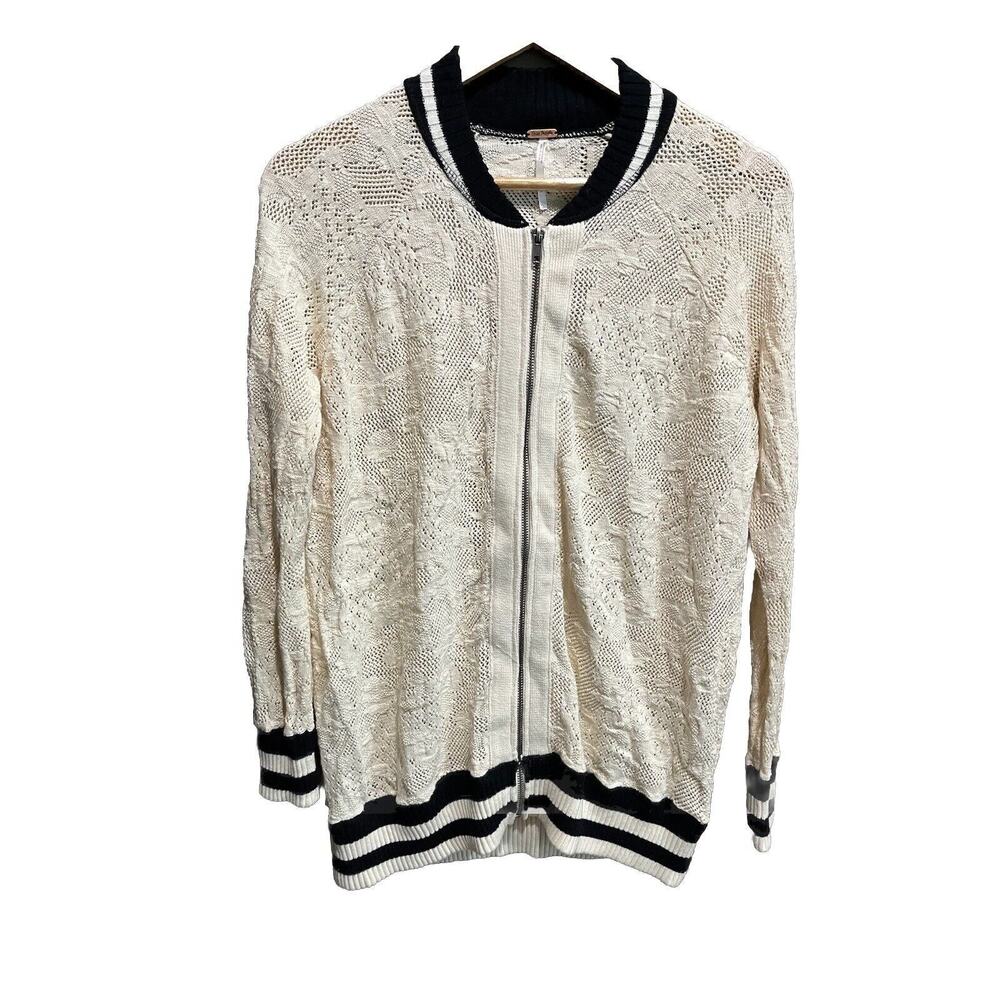Free People Ivory‎ Combo Full Zip Crochet Women's Sweater Jacket Size S